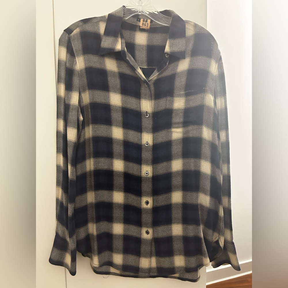Theory Plaid Button-Up Shirt in Black and Cream